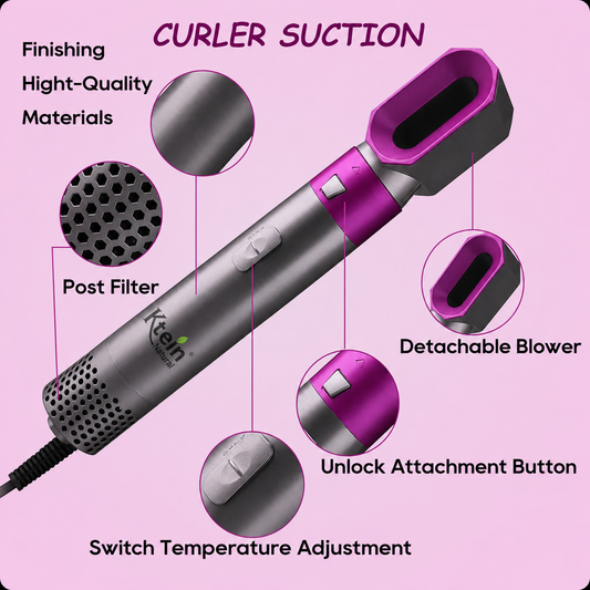 5-in-1 Hair Styler Hot Air Brush with Curling Attachments
