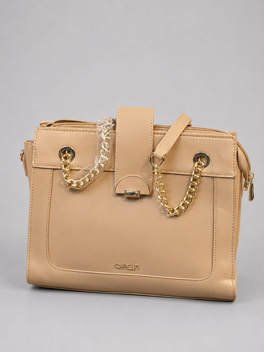 Women's Premium Beige Leather Handbag | Elegant Office & Casual Tote