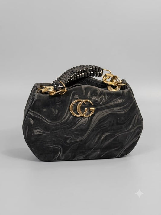 Women's Luxury Black Marble Texture Handbag | Premium Designer Party & Evening Bag