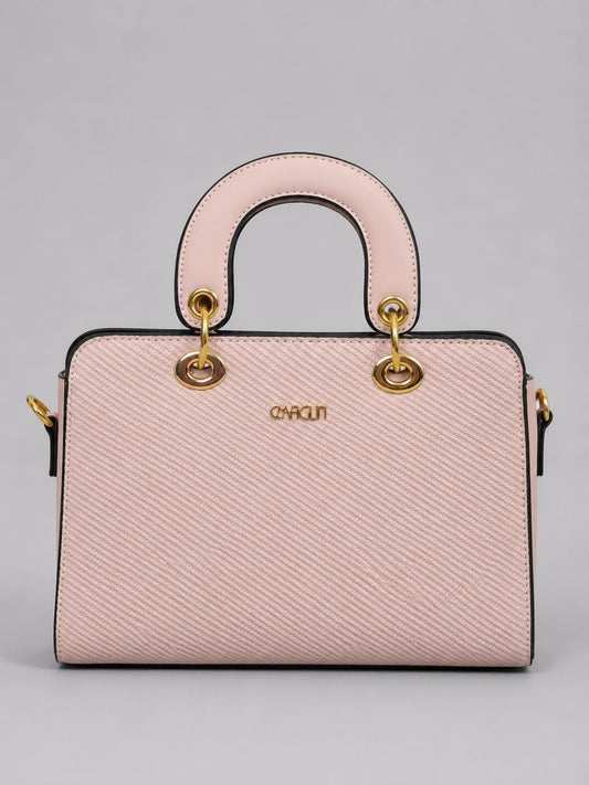 Capglin Women's Elegant Blush Pink Textured Handbag | Premium Top Handle & Shoulder Bag