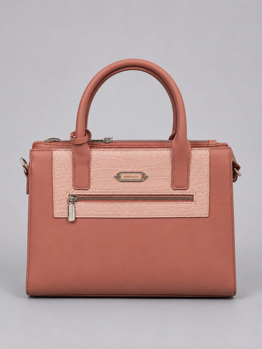 Marshalla Women's Elegant Dusty Rose Crocodile Texture Handbag | Premium Office & Everyday Tote