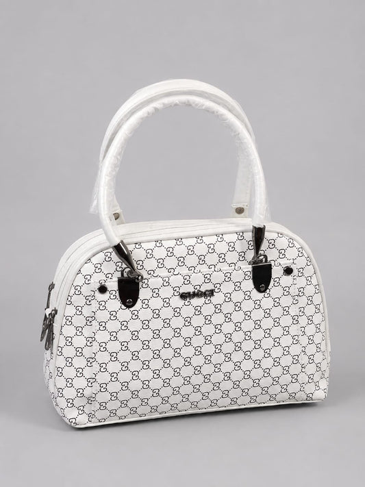 Women's Elegant White Monogram Handbag | Premium Top Handle Shoulder Bag