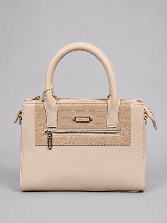 Magballa Women's Elegant Beige Crocodile Texture Handbag | Premium Office & Casual Tote Bag