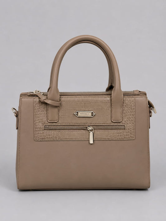 Women's Premium Beige Top Handle Handbag | Elegant Office Tote Bag with Crocodile Texture