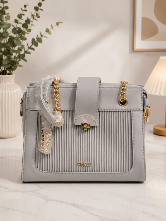 Women's Premium Grey Tote Handbag with Chain Strap | Elegant Office Shoulder Bag for Daily Use